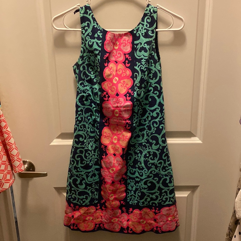 Lilly Pulitzer Delia Shift in Bright Navy Fountain Hopping, Size 00